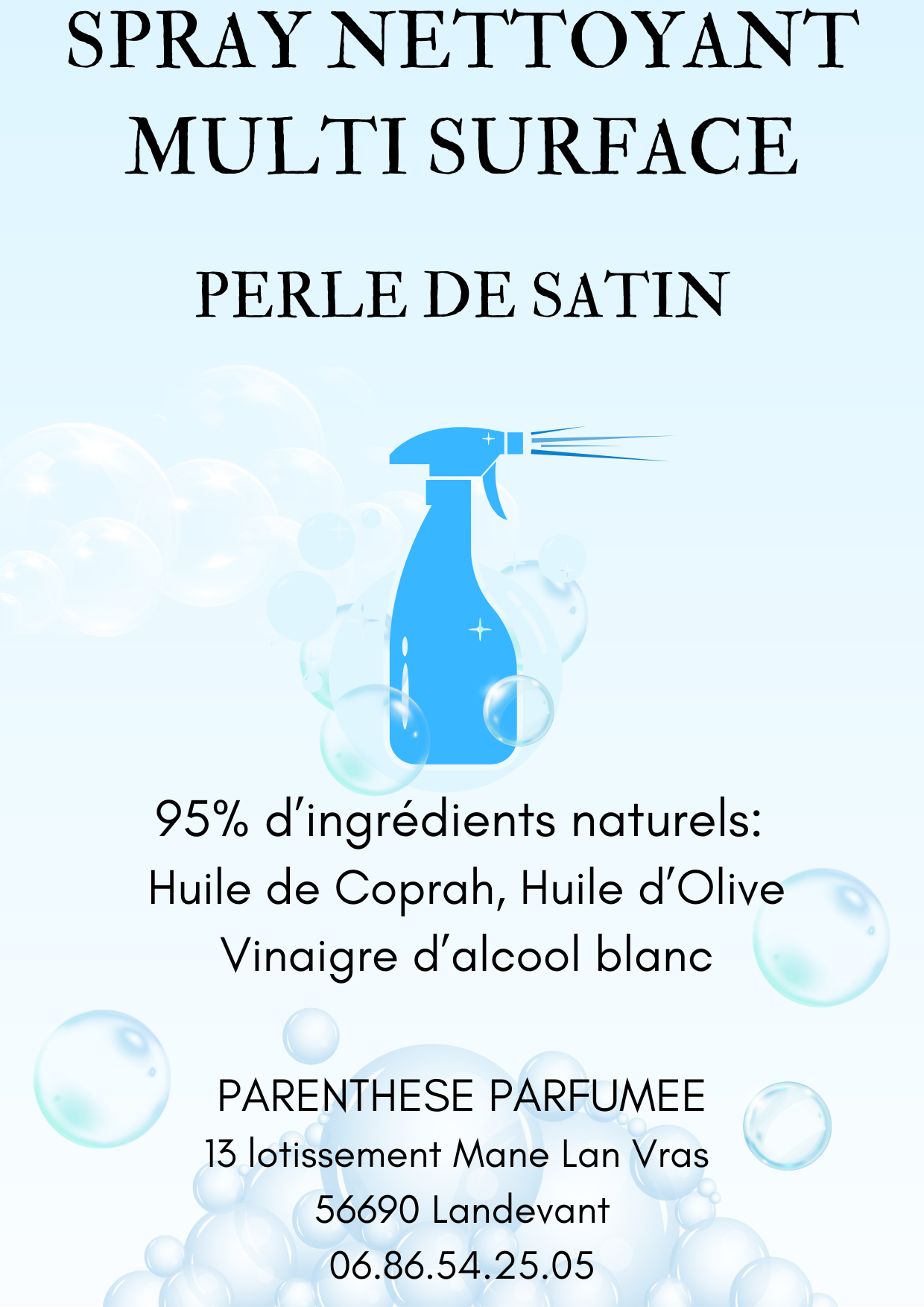 Spray nettoyant multi surface, perle de satin.
