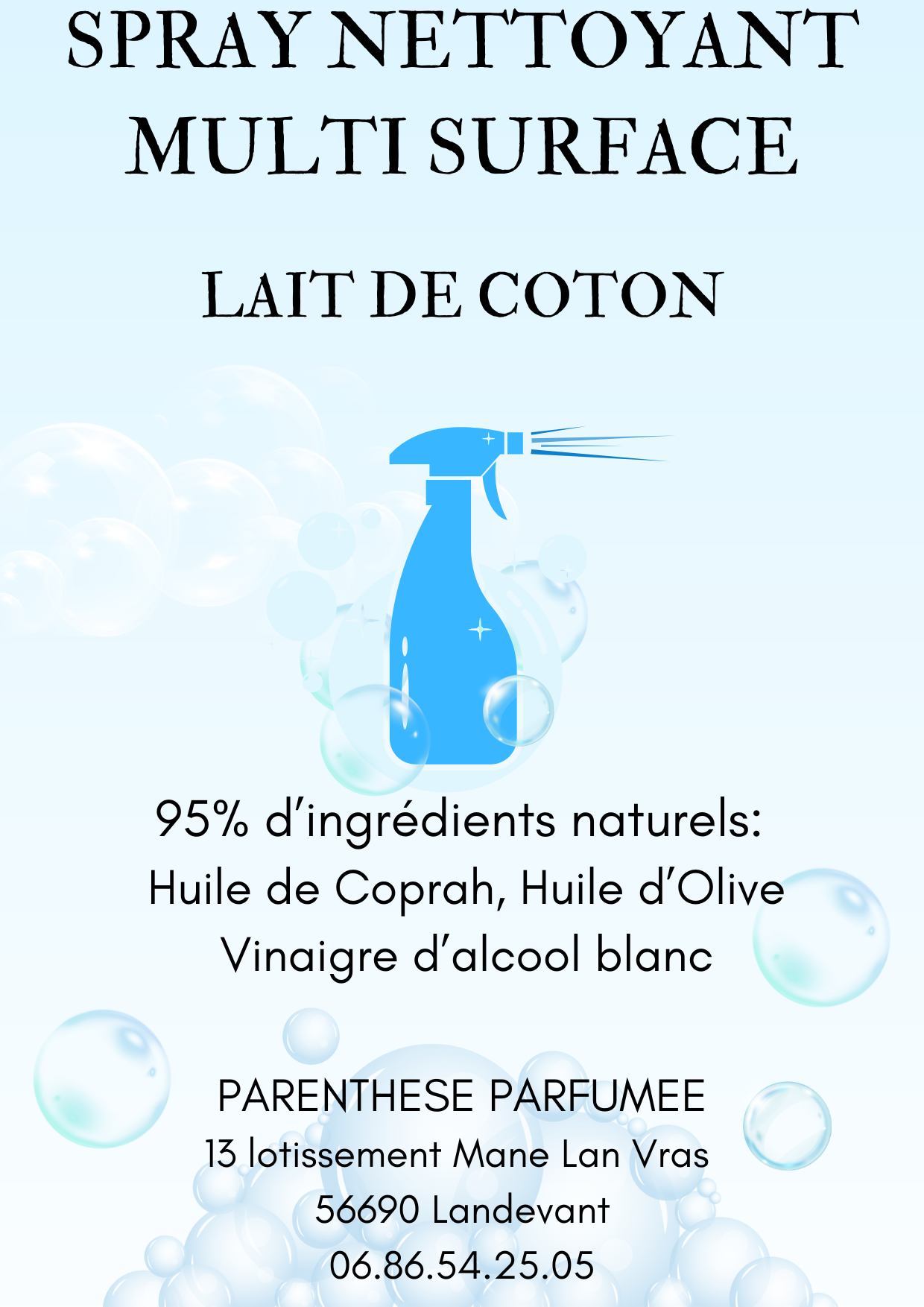 Spray nettoyant multi surface, lait de coton