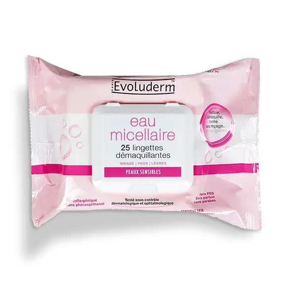 Lingettes démaquillante, eau micellaire, 25/paquets